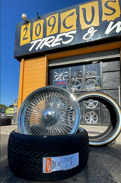 SET OF 4 22" WIRE WHEELS 150 SPOKES WITH VOGUE TIRES 265-35-22 FITS: IMPALA FLEETWOOD CADILLAC CAPRICE MONTE CARLO REGAL CUTLASS CHEVELLE