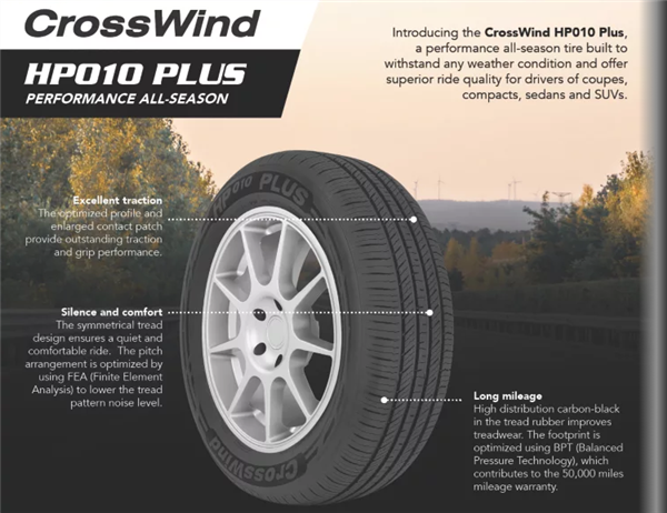 235/60R16 CROSSWIND HP010 PLUS 100H 520A-A 50K+ ROAD HAZARD