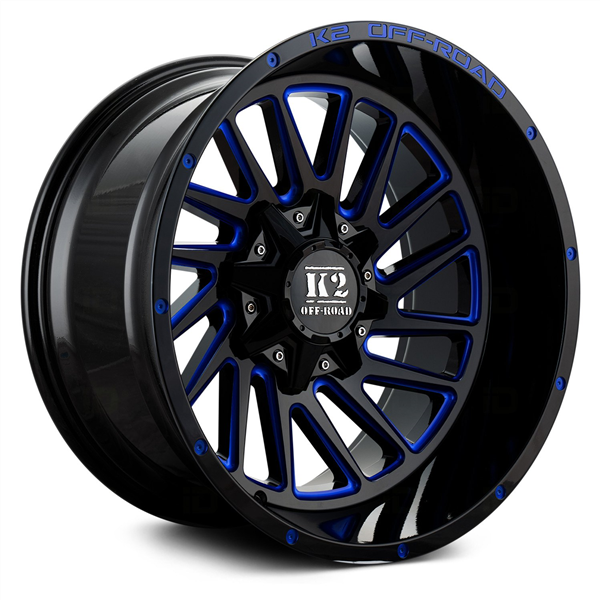 20X10 K2 RAZORBACK 5X139.7/150 -12MM C.B 110.3 GLOSS BLACK BLUE MILLED