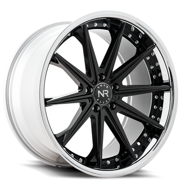 20X8.5 NOIR ELITE NO 100 5X112 35MM C.B 66.56 GLOSS BLACK W/ SS LIP