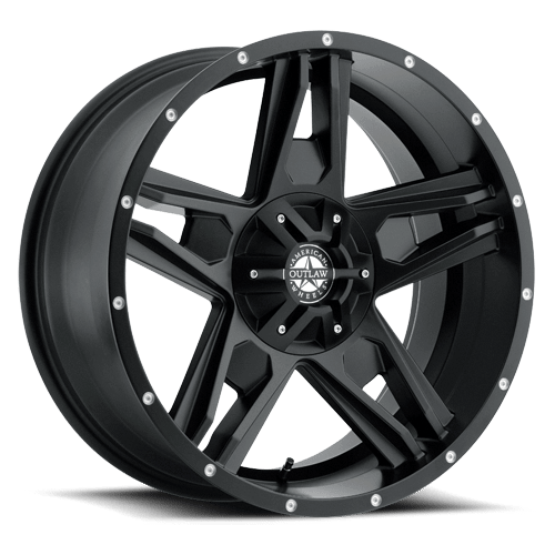 20X9 AMERICAN OUTLAW LONESTAR 6X135 -10MM C.B 87.1 SATIN BLACK MILLED RIVET