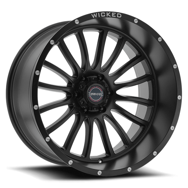 22X10 WICKED W908 6X135 -18MM C.B 87.1 SATIN BLACK MILLED RIVET