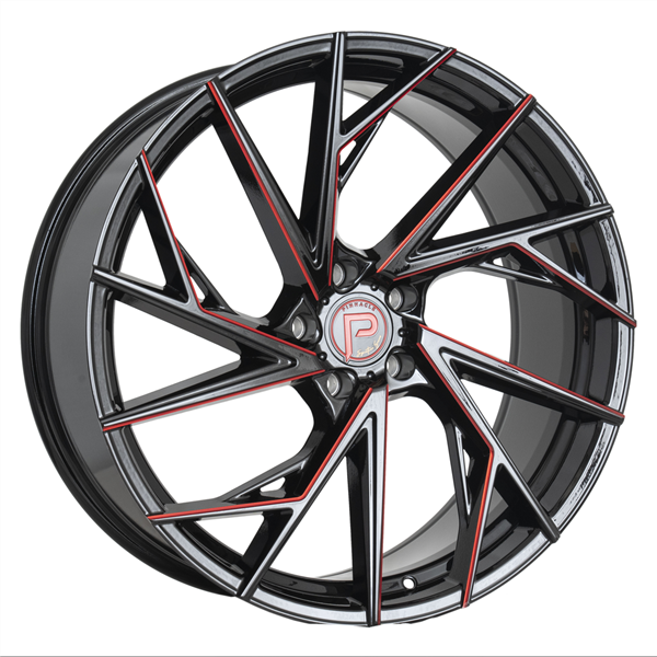 22X9 SWANK 5X120 35MM (72.56MM) GLOSS BLACK RED MILLED