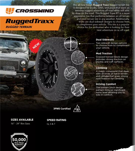 265/70R17 CROSSWIND RUGGED TRAXX R/T 115Q 600 A-B 50K+ ROAD HAZARD