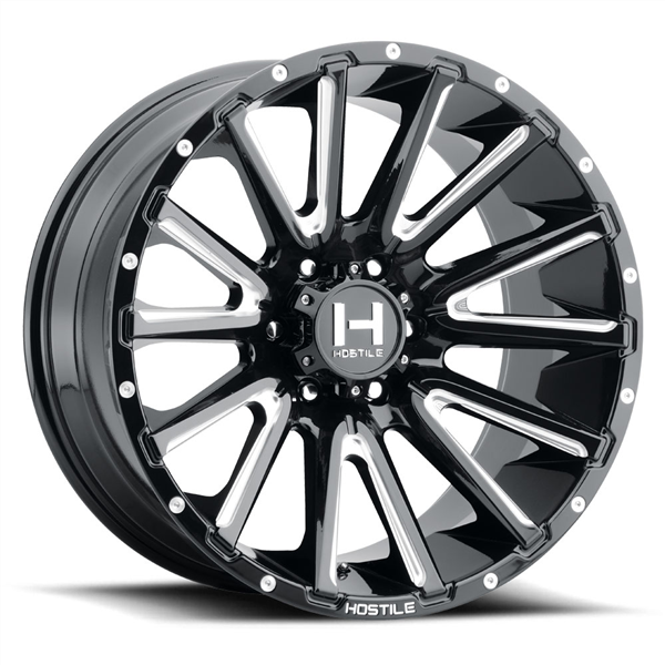 20X10 HOSTILE H123 5X139.7 -19MM C.B 87MM BLADE CUT (GLOSS BLACK MILLED)
