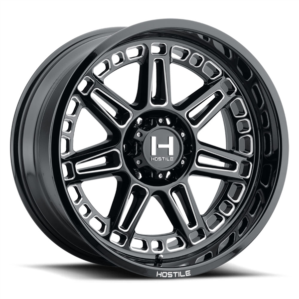 20X10 HOSTILE H124 6X135 -19MM C.B 87MM BLADE CUT (GLOSS BLACK MILLED)