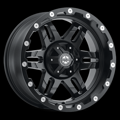 AMERICAN OUTLAW REVOLVER 17X8.5-10 5X127 C.B-71.5 SATIN BLACK MILLED RIVETS