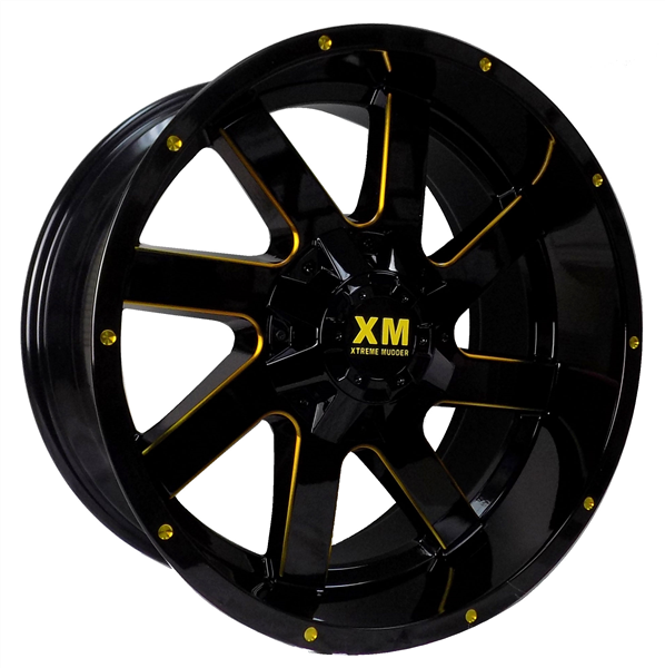 XTREME MUDDER XM-322 8026 20X10+0 5X115+5X127 C.B 78.10 GLOSS BLACK YELLOW MILLED
