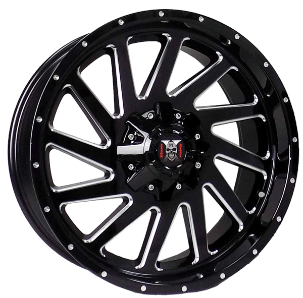 XTREME MUDDER XM-306 A388 20X9+0 5X114.3+5X127 C.B 78.10 GLOSS BLACK MILLING EDGE & DOTS
