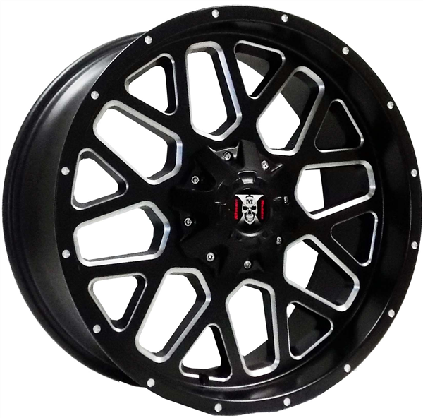 XTREME MUDDER XM-303 A863 20X9-12 6X135+6X139.7 C.B 108.10 GROSS/SATIN BLACK MILLING DOTS WINDOW MIL