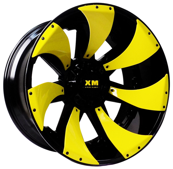 XTREME MUDDER XM-326 22X12-44 5X114.3+5X127 C.B 78.10 GLOSS BLACK YELLOW DIRECTIONAL INSERTS