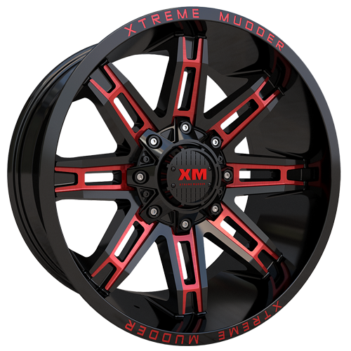 XTREME MUDDER XM-335 20X10+0 5X114.3+5X127 C.B 78.10 GLOSS BLACK RED MILLED