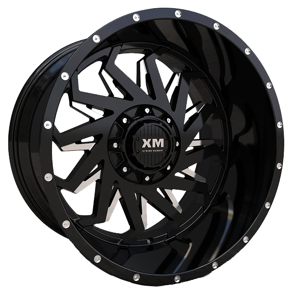 XTREME MUDDER XM-330 22X12-44 5X114.3+5X127 C.B 78 GLOSS BLACK MILLED DOTS