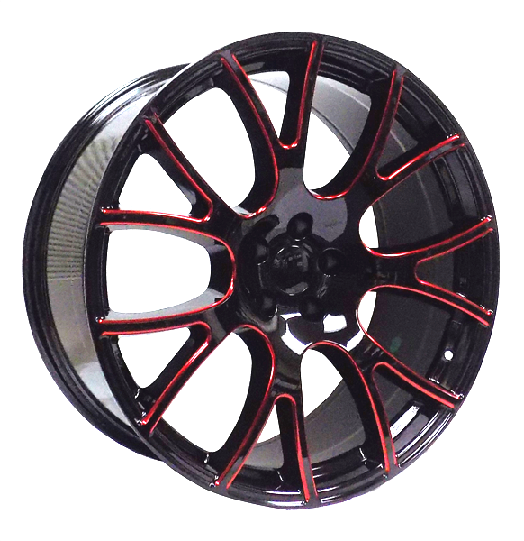 LT708 DODGE HELLCAT SRT REPLICA 22X9+21 5X115 C.B 71.50 GLOSS BLACK RED MILLED