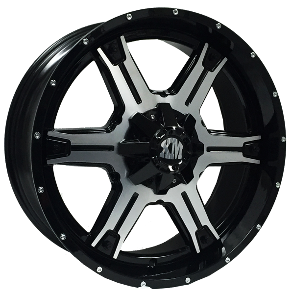 XTREME MUDDER XM-305 159 22X9+0 6X135+6X139.7 C.B 106 GLOSS BLACK MACHINED FACE & RIVETS**SPECIAL**