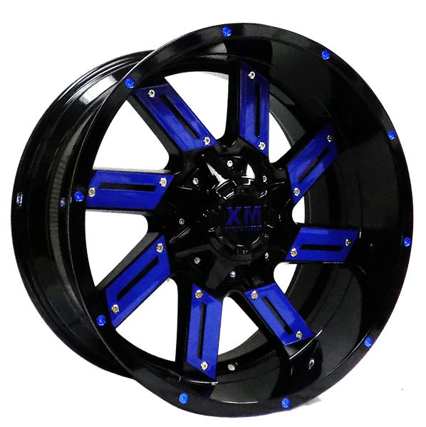 XTREME MUDDER XM-319 7231-67 22X12-44 6X135+6X139.7 C.B 106 GLOSS BLACK BLUE INSERTS**SPECIAL**