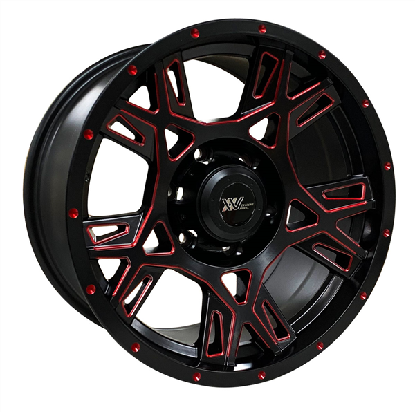 REPLICA XW029 17X9+12 6X139.7 C.B 110 MATT BLACK RED MILLING + DOTS
