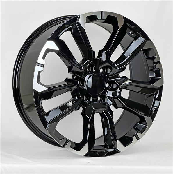 2137 CHEVY, GMC, CADILLAC REPLICA 22X9+28 6X139.7 C.B 78.10 BLACK MACHINE FACE