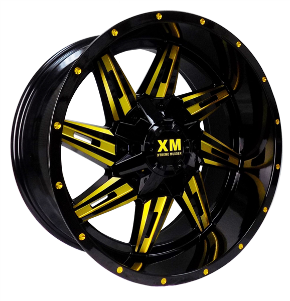 XTREME MUDDER XM-321 8012 20X10-6 5X115+5X127 C.B 78.10 GLOSS BLACK YELLOW MILLED