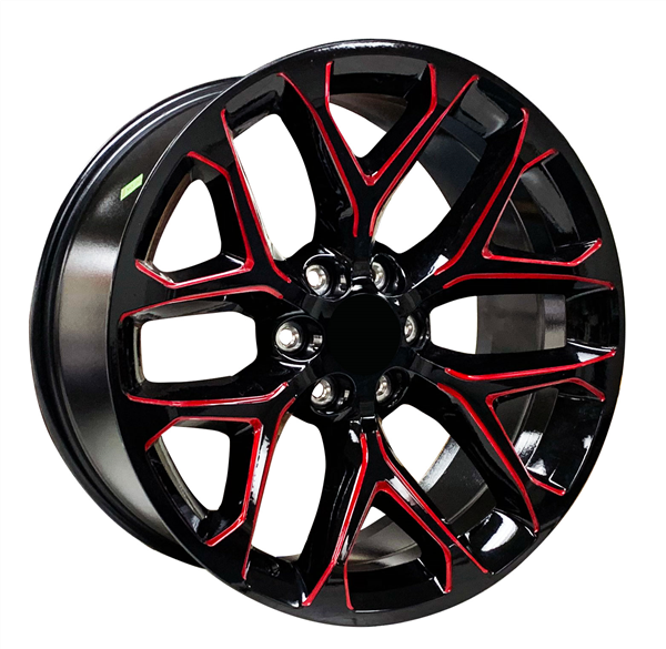 SNOWFLAKE CHEVY REPLICA SMX201X-229-BMR 22X9+24 6X139.7 (6X5.5) C.B 78.1 BLACK & RED MILLED