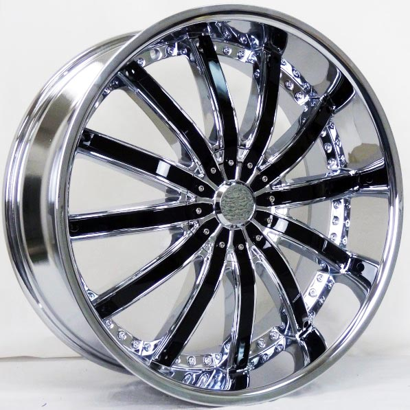 WUCCI W809 22X9+15 5X115+5X120 C.B 73.10 CHROME BLACK INSERTS**SPECIAL PRICE** FINAL SALE