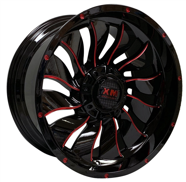 XTREME MUDDER XM-329 20X10-12 6X135+6X139.7 C.B 108 GLOSS BLACK RED MILLED