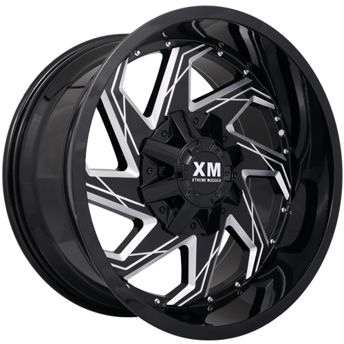 XTREME MUDDER XM-309 8009 20X10-12 8X180 C.B 125 M14M12B GLOSS BLACK MILLED EDGE DOT