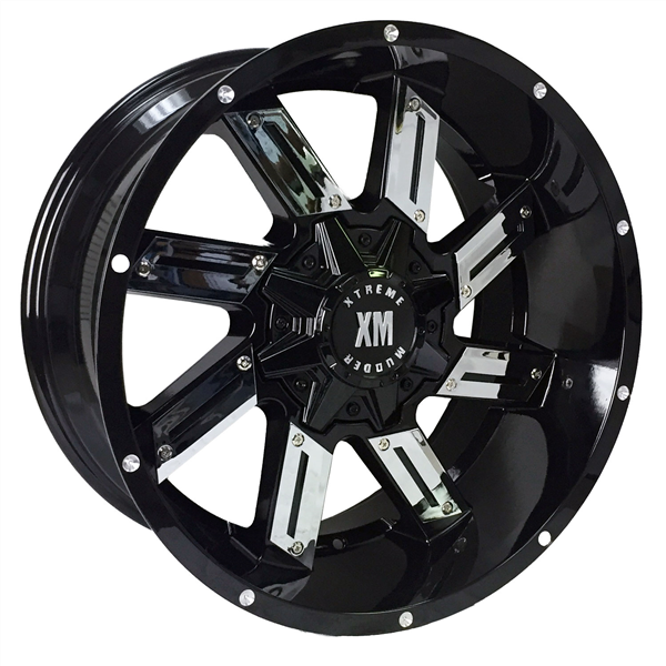 XTREME MUDDER XM-319 20X12-44 5X115+5X127 C.B 78.10 GLOSS BLACK CHROME INSERT