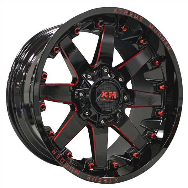 XTREME MUDDER XM-334 20X10+0 5X139.7+5X150 C.B 110 GLOSS BLACK RED MILLED