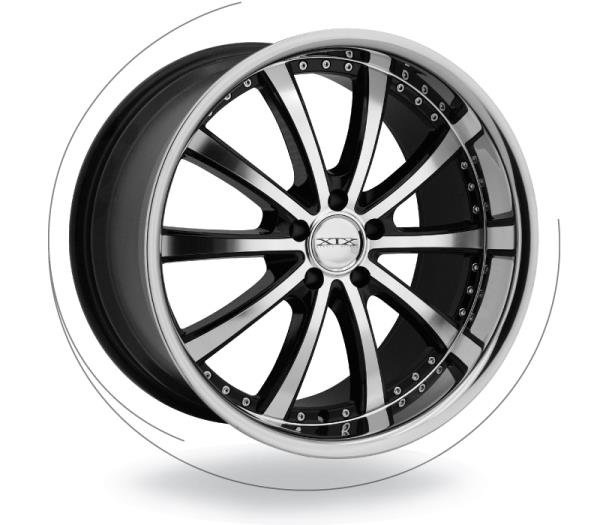 XIX21 20X10+25 5X120 C.B 72.56 BLACK/MACHINE STAIN LIP -Staggered