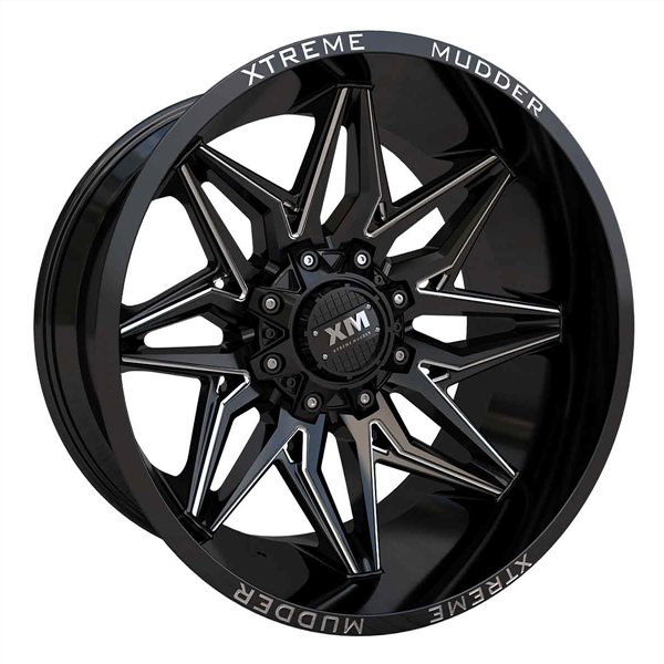 XTREME MUDDER XM-342 22X12-44 8X165.1 C.B 125 GLOSS BLACK MILLED