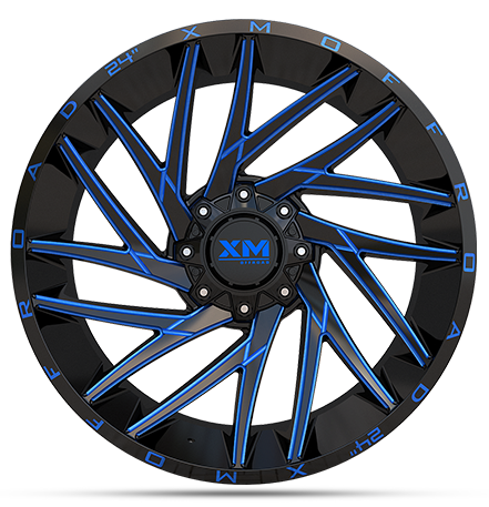 XTREME MUDDER XM-351 24X10-6 6X135+6X139.7 C.B 108 GLOSS BLACK BLUE MILLED