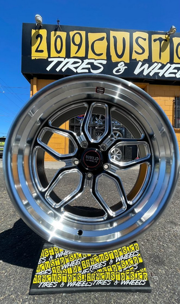 Set of 4 22" WELD LAGUNA S107 BLACK + POLISHED LIP 22X8.5 + 22X12 -56 5X127 5X5 Chevy OBS 1500 C-10 (WHEELS ONLY)