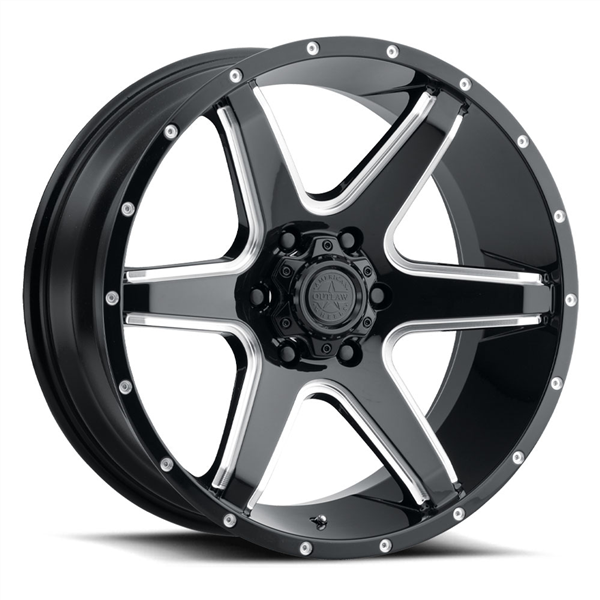 AMERICAN OUTLAW SIX SHOOTER 20X9+0 6X139.7 C.B-106 GLOSS BLACK MILLED SPOKE