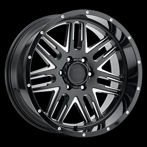 AMERICAN OUTLAW 12 GAUGE 17X8.5+0 6X139.7 C.B-106.2 MGB GLOSS BLACK W/MILLED