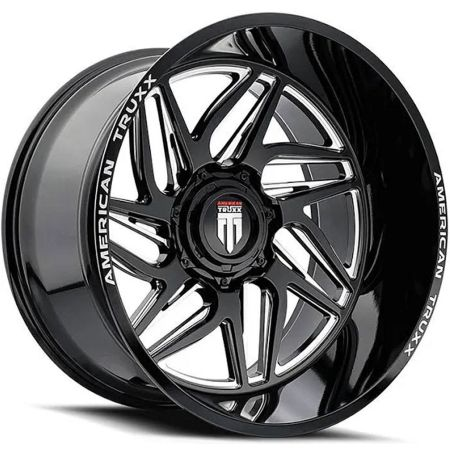 AMERICAN TRUXX GOLAITH 24X14 8X165.1 -76MM 125.2 GLOSS BLACK MILLED