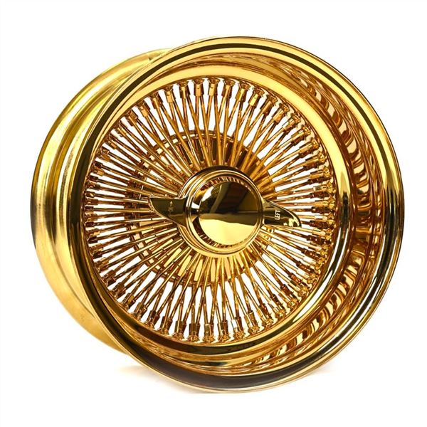 14X7 100-SPOKE REVERSE OFFSET PLAYER WIRE WHEEL - ALL GOLD