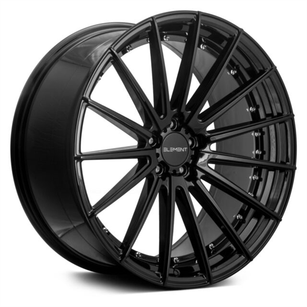 EL15 22X9 5X112 +30 CB66.56 GLOSS BLACK W CHROME RIVETS