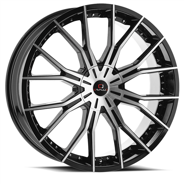 CAVALLO-CLV36 GLOSS BLACK/MACHINE 20X8.5 5X4.5/5X4.75 +35 +74.1 *NC*
