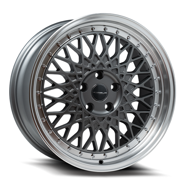 VS08 17X8 5X112 +35MM 73.1 MATTE GUNMETAL MACHINE LIP W/CHROME RIVETS