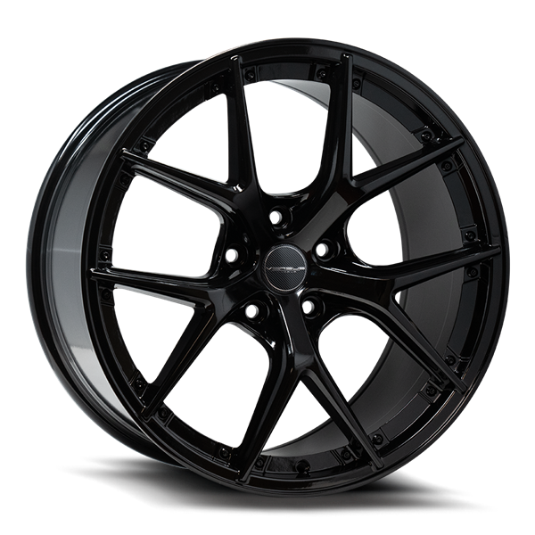 VS09 19X8.5 5X112 +35MM 73.1 GLOSS BLACK W/BLACK RIVETS