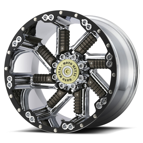 MOTO METAL-979 20X10 CHROME W/GUN METAL INSERTS 8X165 -24