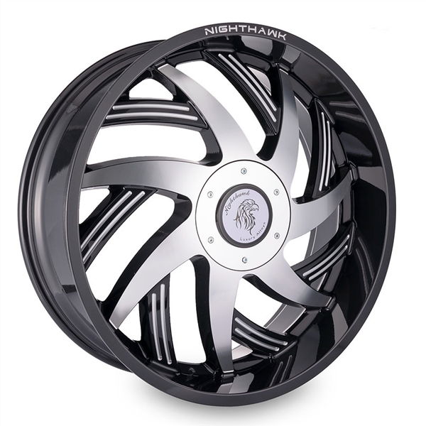 NIGHTHAWK LUXURY-N990 BLACK MACHINED 24X9.5 6X135/6X5.5 +30 +87.1 **FLOATING CAPS**
