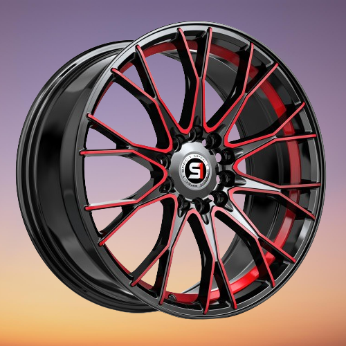 SPEC-1 RACING SP-59 GLOSS BLACK & RED MACHINED 17X7.5 5X4.5/5X4.75 +42 +73.1 *RT*