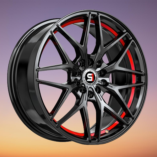 SPEC-1 RACING SP-60 GLOSS BLACK & RED UNDERCUT 17X7.5 4X100/4X4.5 +42 +73.1 *RT*