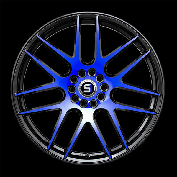 SPEC-1 SP-65 GLOSS BLACK & BLUE MACHINED 17X8.0 5X4.5/5X4.75 +42 +73.1 *RT*