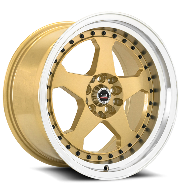 SPEC-1 TRAK SPT-21 GOLD/MACHINE LIP BLACK RIVETS 15X9.0 4X100/4X4.5 +0 +73.1