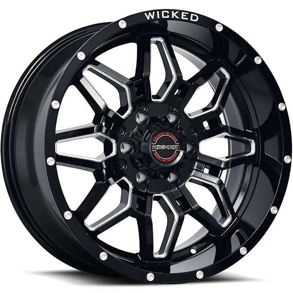 WICKED-OFFROAD W909 GLOSS BLACK MILLED 22X12 6X5.5 -44 +106.1