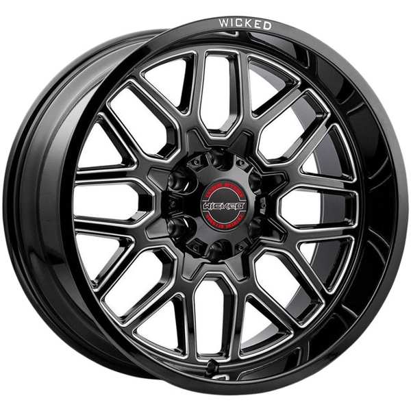 WICKED-OFFROAD W938 GLOSS BLACK MILLED 22X10 8X180 -19 +125.2
