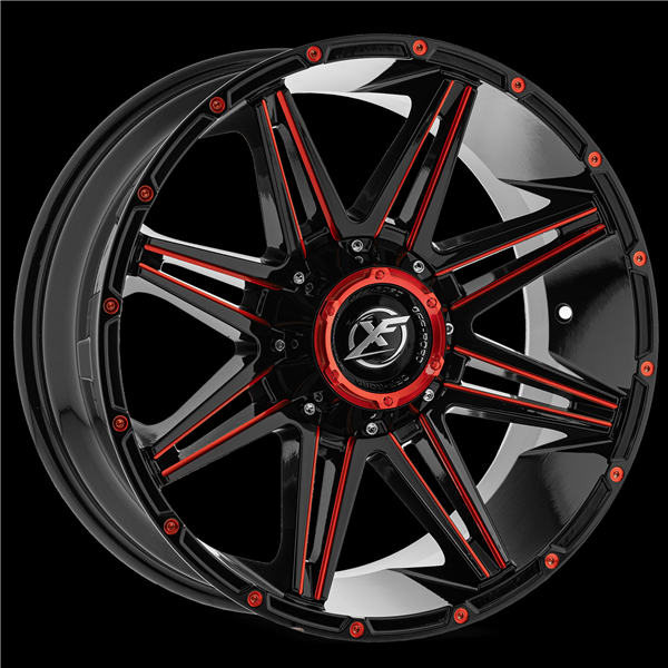 XF OFF-ROAD XF-220 GLOSS BLACK & RED MILLED 17X9 8X6.5/8X180 +12 +125.2 *RT*